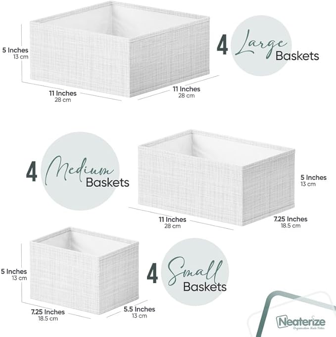 Drawer Organizer Clothes Set of 12 White-Grey - Dresser Organizer For Nursery, Bedroom, Closet - Perfect Baby Clothes Organiz
