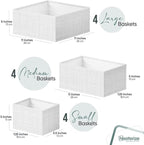 Drawer Organizer Clothes Set of 12 White-Grey - Dresser Organizer For Nursery, Bedroom, Closet - Perfect Baby Clothes Organiz