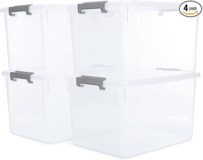 Citylife 32 QT Plastic Storage Bins with Latching Lids Stackable Storage Containers for Organizing Large Clear Storage Box fo