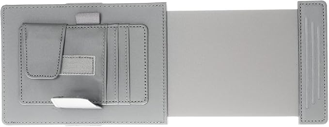 TFY Car Sun Visor Extender and Organizer, Universal Sunshade Anti-Glare, Vehicle Storage Holder for Sunglasses, Pens and Cards, Multi-Pocket Auto Interior Accessories - 1 Piece (Gray)