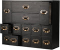 Apothecary Drawers Card Catalog Cabinet with 14 Drawers Wooden Card Catalog Wooden Storage Box for Desktop Organizer (Black)
