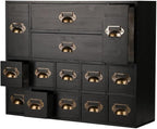 Apothecary Drawers Card Catalog Cabinet with 14 Drawers Wooden Card Catalog Wooden Storage Box for Desktop Organizer (Black)