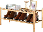 2-Tier Bamboo Shoe Rack for Entryway, Stackable | Heavy Duty | Multi-Function, Free Standing Shoe Racks for Bedroom Hallway C