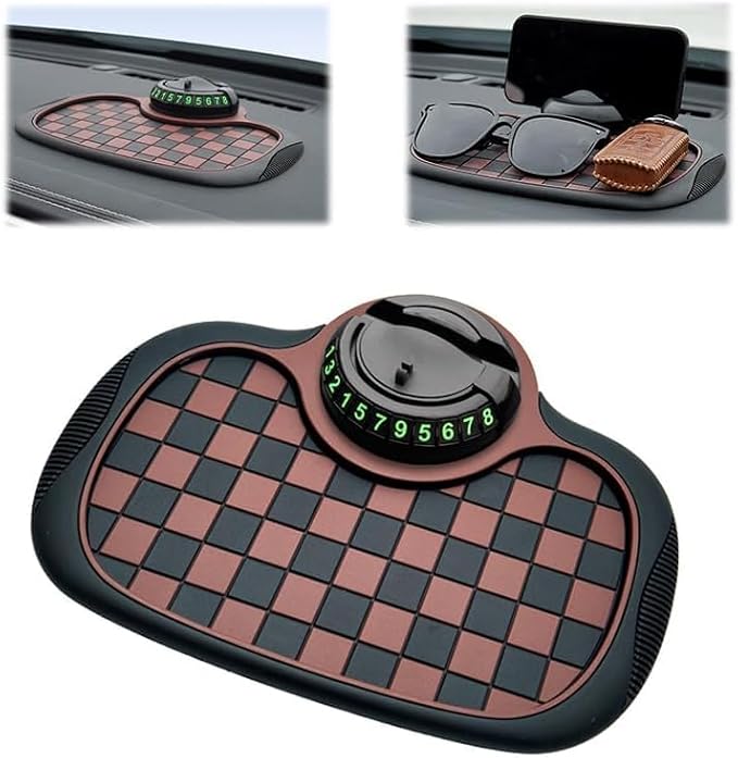 Car Dashboard Mat Non Slip 360° Rotating Phone Holder, Universal Anti Skid Pad with Temporary Parking Number Display, Multifu