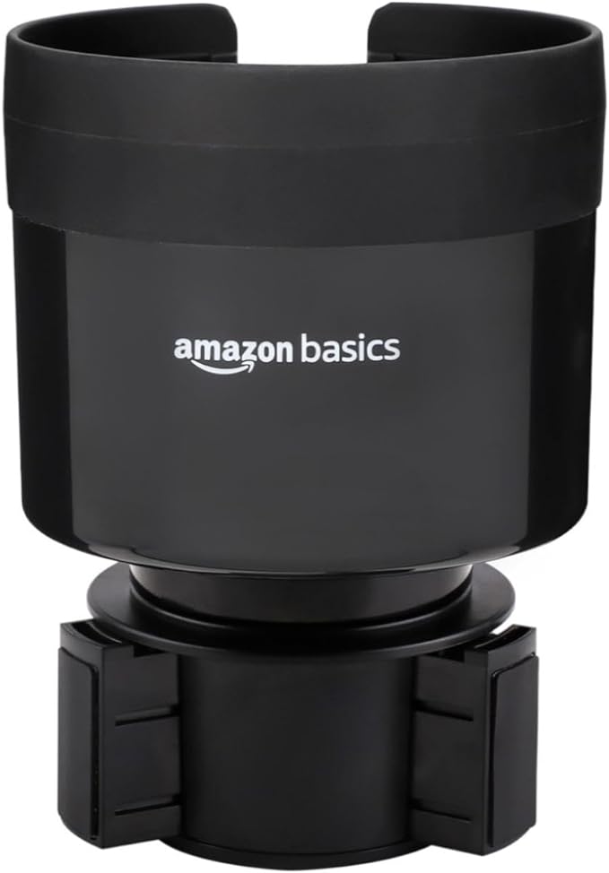 Amazon Basics Car Cup Holder Expander with Adjustable Base, Securely Holds Large Bottles 3.4 to 3.8 in Diameter, Compatible w