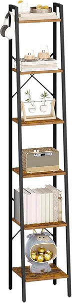 Hzuaneri Ladder Shelf, Bookshelf Bookcase, Freestanding Corner Storage Shelve with 2 Hooks for Home Office, Living Room, Kitc