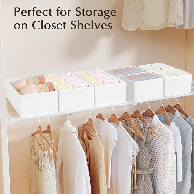 DIMJ Drawer Organizers Clothes, Set of 16 Dresser Organizer Bins, Fabric Closet Organizers and Storage, Shallow Drawer Divide
