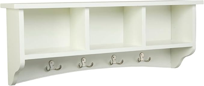 Shaker Cottage 36-Inch Wall-Mounted Coat Rack with 3 Open Shelves – Transitional Entryway Organizer, Mudroom Storage Shelf wi