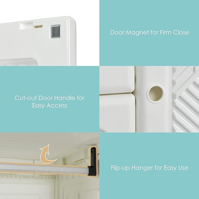 Tangkula Portable Closet Wardrobe, Foldable Clothes Organizer with Cubby Storage, Hanging Rods, Easy Assemble Clothing Storag