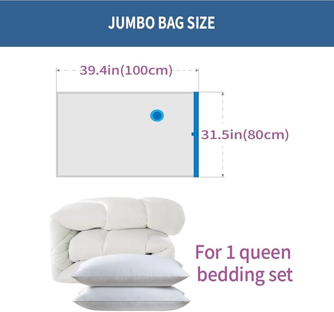 7 Pack Jumbo Space Saver Vacuum Storage Bags for Clothing Travel, Vacuum Seal Compression Bags for Clothes, Packing, Luggage,