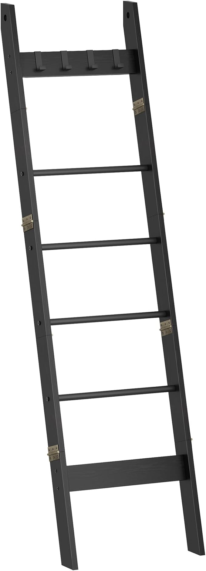 Hzuaneri Blanket Ladder for Living Room, Decorative Quilt Rack with 4 Removable Hooks, 6-Tier Farmhouse Ladder Holder Shelf O