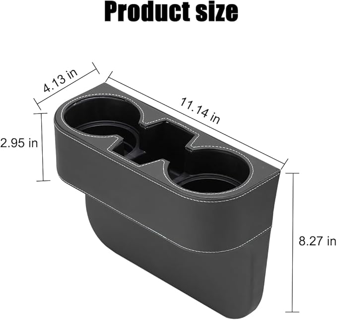 Car Seat Gap Filler Organizer with Cup Holder, Leather Multifunctional Vehicle Front Seat Crevice Storage Box Bag, Automotive Console Side Bucket Pocket, Universal Fit (Gray)