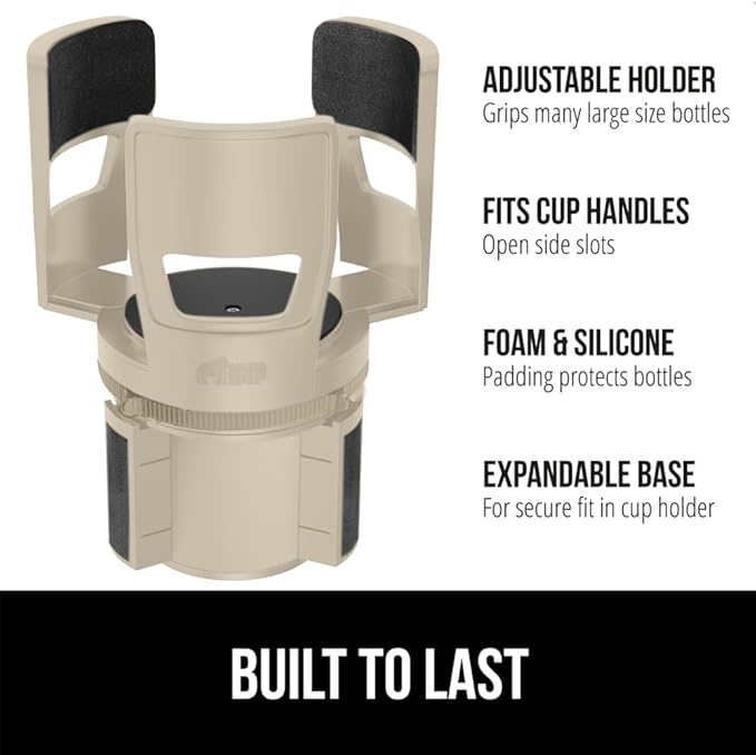 GORILLA GRIP Patent Pending Adjustable Car Cup Holder Expander, Keeps Water Bottle Secure, Expands to Fit 18 to 48 oz Large B
