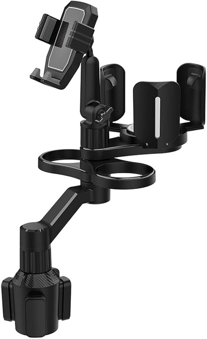 4-in-1 Car Expander with Dual Cup Holder, Phone Holder, 360 Adjustable Base, All Purpose Organizer for Snack Bottles, Drinks