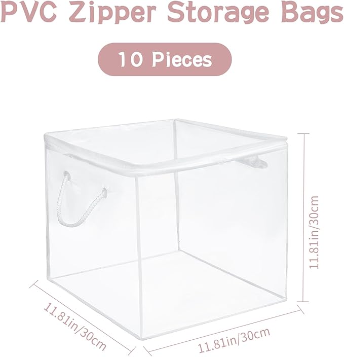 10-Pack Clear Zippered Storage Bags with Handles, Two-Way Zipper Foldable Closet Organizer, Bed Sheet Organizer, Plastic Stor