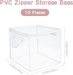 10-Pack Clear Zippered Storage Bags with Handles, Two-Way Zipper Foldable Closet Organizer, Bed Sheet Organizer, Plastic Stor