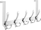 TICONN Over The Door Hooks, 5 Heavy Duty Tri Coat Rack All Metal Coat Hanger for Bathroom Bedroom Dorm (Chrome, 1PK, Fit 1-3/