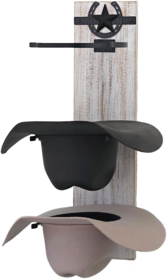 Ryker Ranch Cowboy Hat Rack for Wall | Western Hat Rack for Cowboy Hats | Rustic White Wood and Metal Cowboy Hat Holder for W