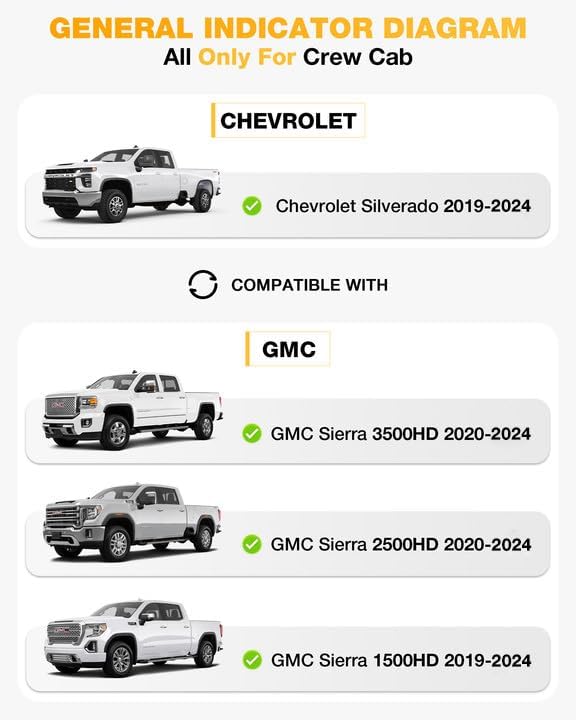 3W Floor Mats Fit for 2019-2025 2026 Chevy Silverado/GMC Sierra Denali 1500 & 2020-2025 2026 GMC Sierra 2500/3500 HD Crew Cab TPE All Weather Floor Liner, Fit For 2nd Row with Factory Carpeted Storage