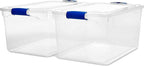 HOMZ 2-Pack Latching Lid, Large Clear Plastic Storage Bins with Lids, 66 Quart, Blue Latch - Stackable Container Boxes for Ho
