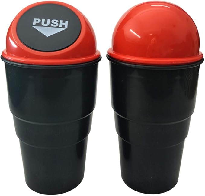 Car Trash Can with Lid, Automotive Cup Holder Mini Vehicle Garbage Can Trash Bin for Car Office Home Bedroom (Red 2 Pack)