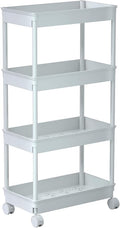 Sooyee 4 Tier Wide Storage Cart Mobile Shelving Unit Organizer Slide Out Storage Rolling Utility Cart Tower Rack for Kitchen 