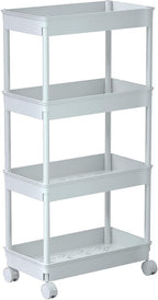 Sooyee 4 Tier Wide Storage Cart Mobile Shelving Unit Organizer Slide Out Storage Rolling Utility Cart Tower Rack for Kitchen 
