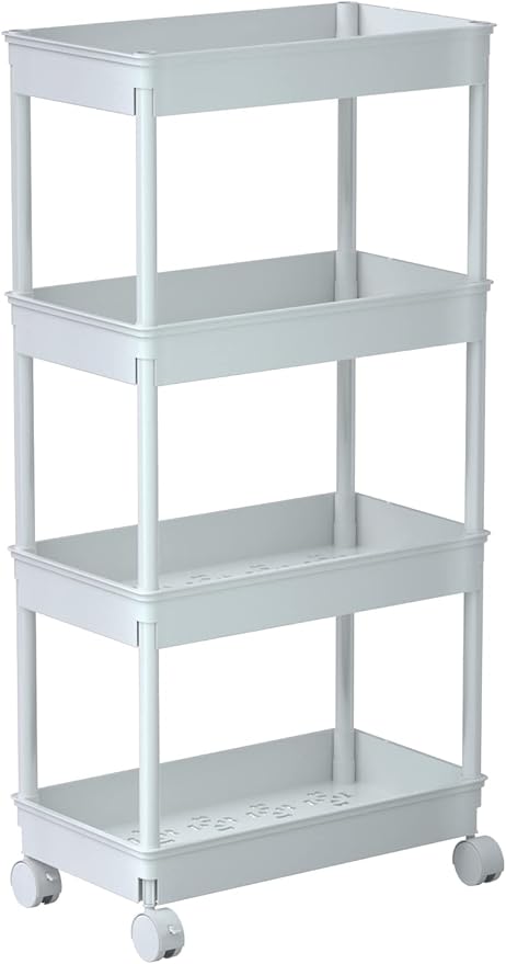 Sooyee 4 Tier Wide Storage Cart Mobile Shelving Unit Organizer Slide Out Storage Rolling Utility Cart Tower Rack for Kitchen 