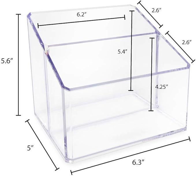 Isaac Jacobs Clear Acrylic 2-Section Organizer, Remote Holder & Multi-Functional Makeup, Brush, Pen & Pencil Storage Solution