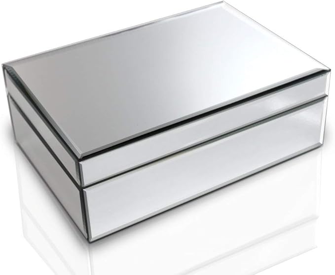 QMDECOR Silver Glass Mirrored Jewelry Box Beautiful Finish Storage Sturdy Organizer High-end Jewelry Organizer Luxury Big Van