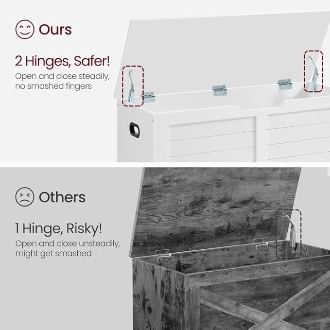 VASAGLE Storage Chest, Storage Bench with 2 Safety Hinges, Farmhouse Style, 15.7 x 39.4 x 18.1 Inches, for Entryway, Bedroom,