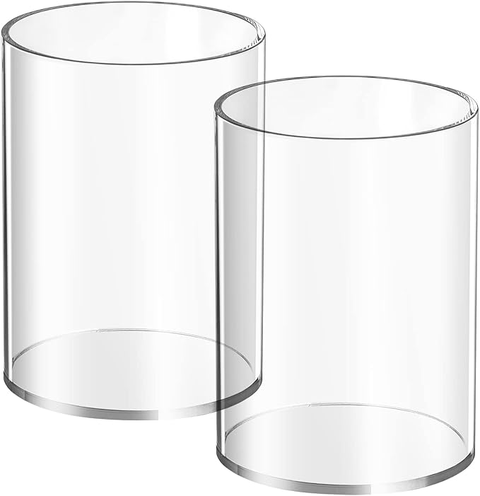 Mototo 2 Pieces Clear Acrylic Pen Holder Round & Pencil Cup Clear Makeup Bush Holder Acrylic Desktop Stationery Organizer for