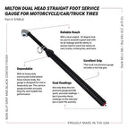 Milton 976BKL Dual Head Angled Chuck Tire Pressure Service Gauge, Non-Slip Grip Matte Black Poly Finish -13” 1-160 PSI For Large Vehicle Tires