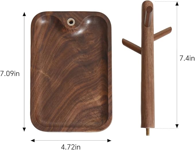 Black Walnut Solid Wood Key Dish Bowl for Entryway Table Square Tray With 3 Hooks, Open Storage for Keys, Wallet, Jewelry (Wa