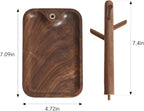 Black Walnut Solid Wood Key Dish Bowl for Entryway Table Square Tray With 3 Hooks, Open Storage for Keys, Wallet, Jewelry (Wa