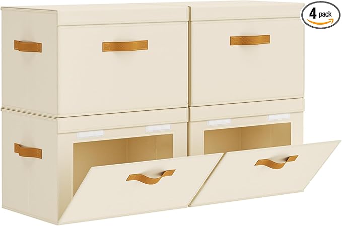 Homsorout Large Storage Bins with Lids - Front Opening Fabric Storage Bins, Flap Closet Organizer with Handles, Collapsible B