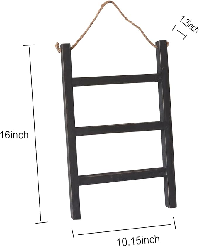 Joy Choice Farmhouse Style 16" Wood Blanket Ladder - 3-Tier Wall Hanging Rack for Living Room, Kitchen, Bathroom (Black)