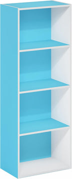 Furinno Luder Bookcase / Book / Storage, 4-Tier, Light Blue/White