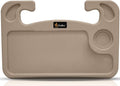 EcoNour 2 in 1 Car Steering Wheel Desk (Beige) | Steering Wheel Tray for Laptop, Eating, Drinks | Rectangular ABS Car Tray with Pen Holder & Cup Holder