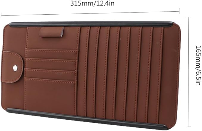 Car Sun Visor Pocket Organizer, Car CD/DVD Holder Storage Case, Multi-Pocket Visor Organizer Storage Pouch, Glasses Clip Storage Bag, Auto Interior Accessories Pockets Organizer (Brown)