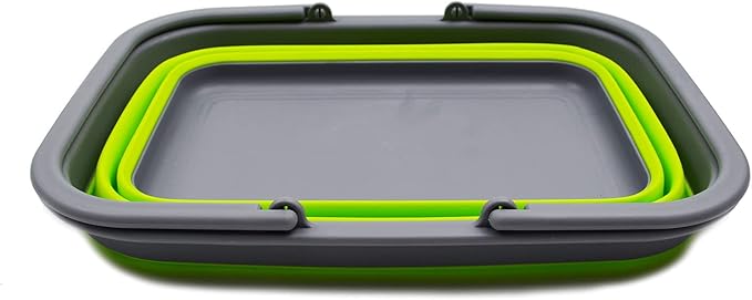 SAMMART 9.2L (2.37Gallon) Collapsible Tub with Handle - Portable Outdoor Picnic Basket/Crater - Foldable Shopping Bag - Space Saving Storage Container (1, Dark Gray/Fluorescent Green)