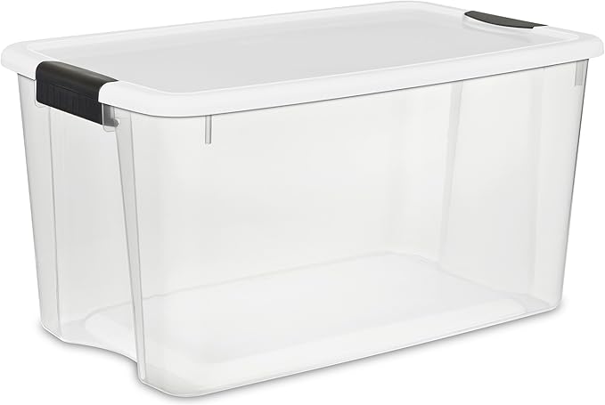 Sterilite 12-Pack Ultra Latching Box, Storage Bins with Lids, Clear Plastic, 70 Quart - Heavy-Duty Organizing Containers for 