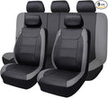 Flying Banner car seat Covers Protects Water Proof Faux Leather Carbon Fiber Front and Rear Bench (Gray Black, Full Set - 9PC