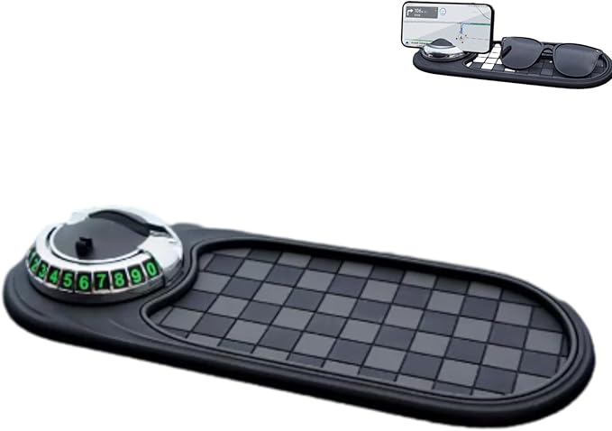 Multifunctional Car Anti-Slip Mat, 360° Rotatable Phone Holder Dashboard Pad with Temporary Parking Number, Rotatable Car Ant