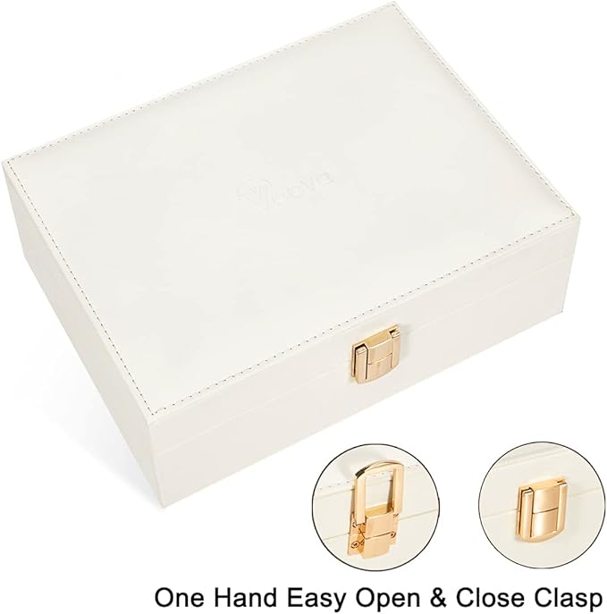 Voova Jewelry Box Organizer for Women Girls, 2 Layer Large Men Jewelry Storage Case, PU Leather Display Jewellery Holder with