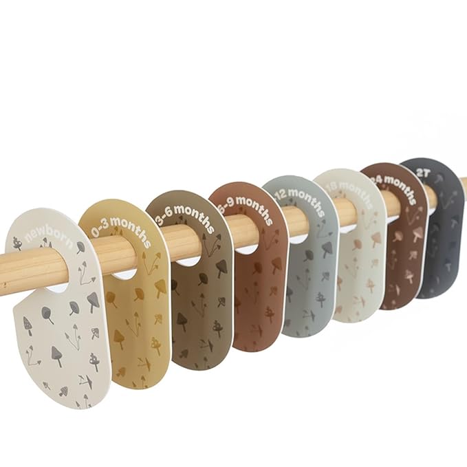3 Sprouts Baby Closet Dividers 8-Piece Set Newborn to 2T - Double-Sided Organizer for Nursery Clothing Storage - Mushroom