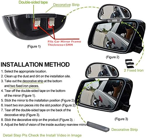 Car Blind Spot Mirrors(5.12 * 2.75in), Adjustable Auxiliary Universal Wide Angle Mirror for Universal Car SUV Mirrors Strong Adhesive HD Glass Mirror Frame Thickness Less than 5MM (R)
