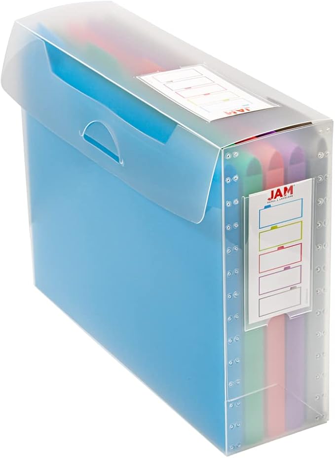 JAM PAPER Storage Box with Colored Files - 12.5 x 9.5 3.5 - Box Sold Individually & 5 Files