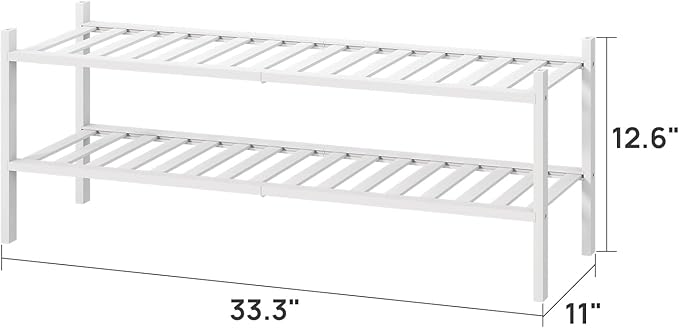 viewcare Long Shoe Rack for Entryway,Shoe Organizer for Hallway Closet, Bamboo Wood Shoe Racks for Indoor Outdoor (White, 2-T