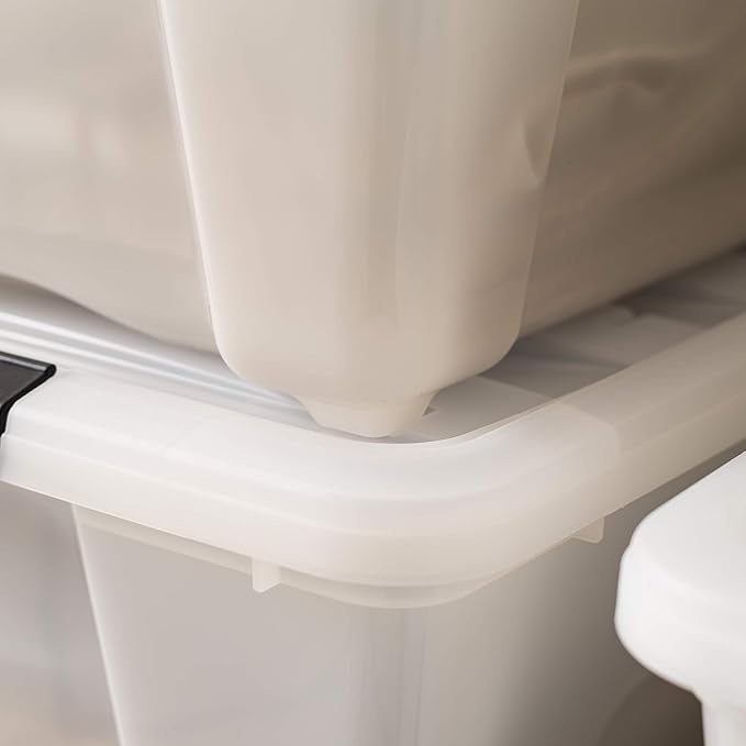 IRIS USA 54 Quart Stackable Plastic Storage Bins with Lids and Latching Buckles, 6 Pack - Pearl, Containers with Lids and Lat
